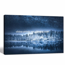 Peinture de paysage d&#39;hiver Impression giclée / étoilée Art de mur de toile de nuit pour salon / décoration de toiles de forêt Décor de maison